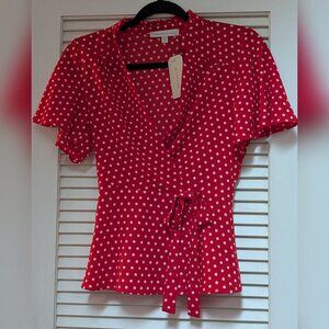 NWT Monteau Los Angeles Polka Dot Red & White Shirt | Size S